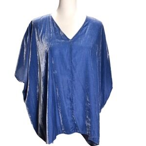 Pure‎ Jill Blue Velvet V Neck Poncho Top Draped Relaxed Fit Minimal Chic Flowy S